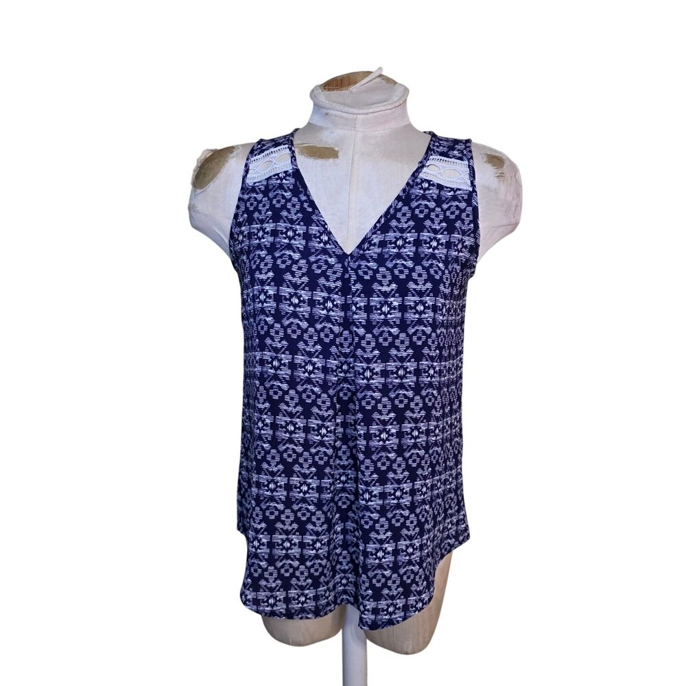 Papermoon Womens Blue White Tank Top V-Neck‎ Stitch Fix  Size S